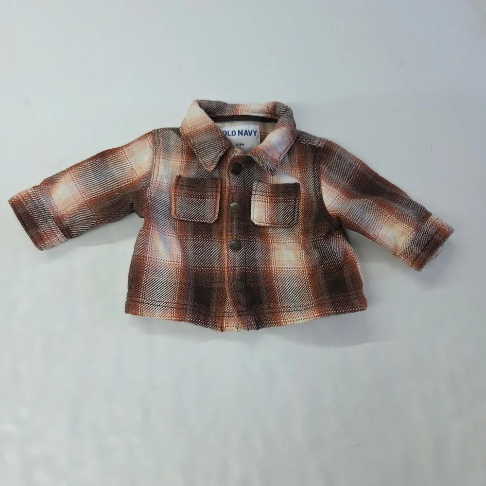Old Navy‎ Plaid Shacket Kids 0-3 Months Brown Cotton Snap Front Shirt Jacket